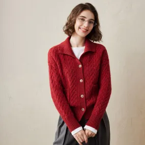 100% Cashmere Cable Knit Cardigan with Pockets