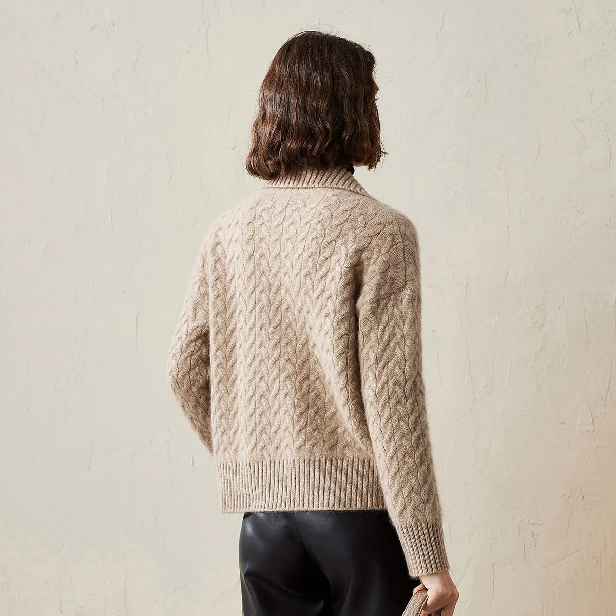 100% Cashmere Cable Knit Cardigan with Pockets