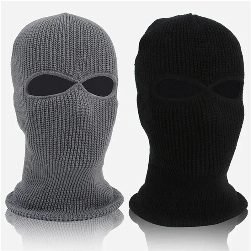 1PC Winter Knit Cap Warm Soft 2 Holes Full Face Ski Hat Hood Motorcycle Helmet Army Tactical Hat Fashion Women Men