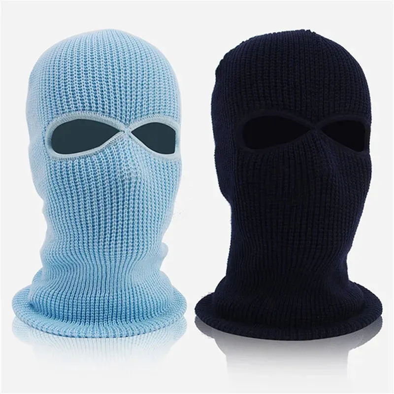 1PC Winter Knit Cap Warm Soft 2 Holes Full Face Ski Hat Hood Motorcycle Helmet Army Tactical Hat Fashion Women Men