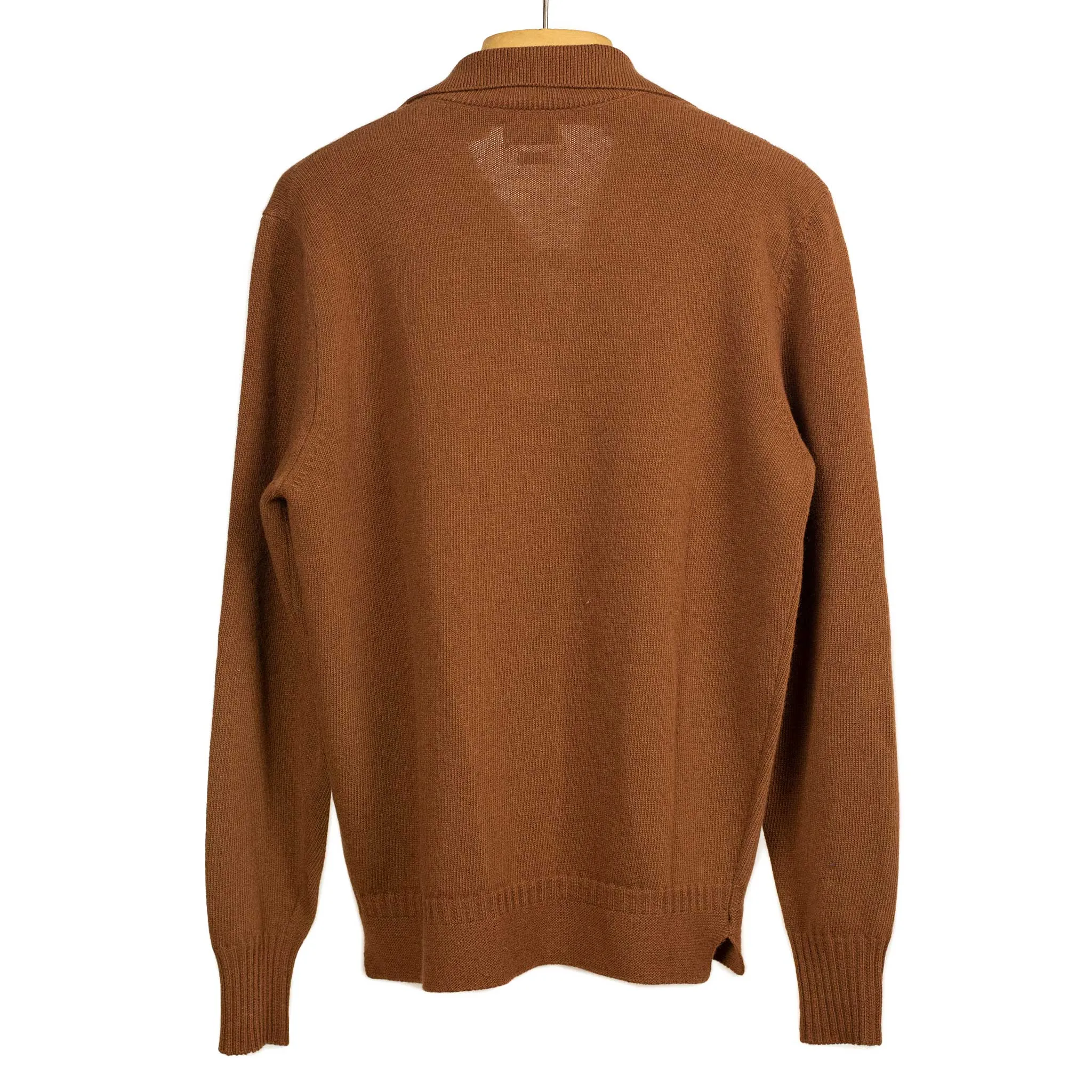 Aagro skipper style polo sweater in tobacco brown wool