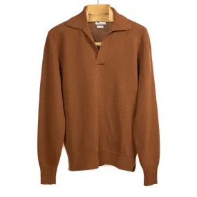 Aagro skipper style polo sweater in tobacco brown wool