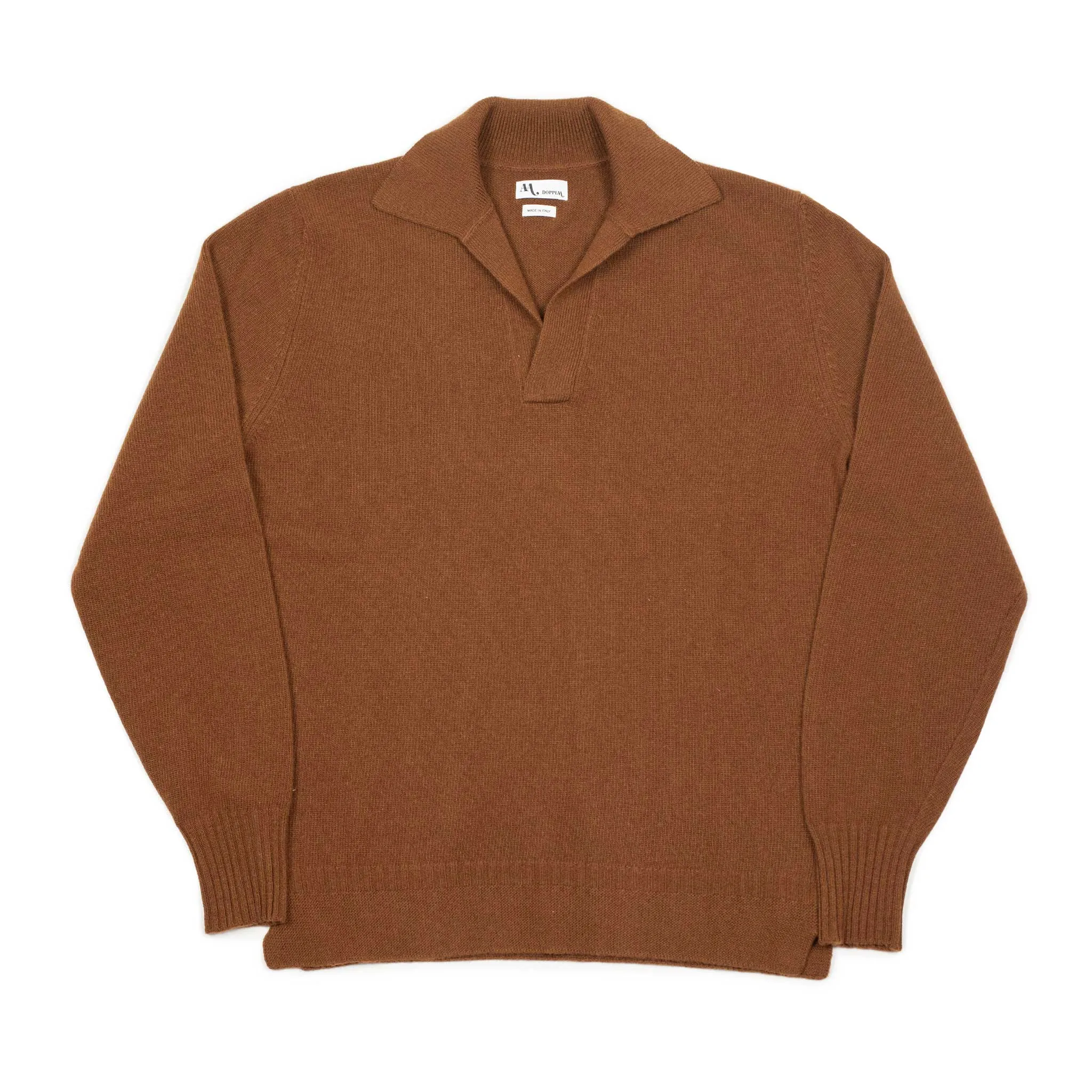 Aagro skipper style polo sweater in tobacco brown wool