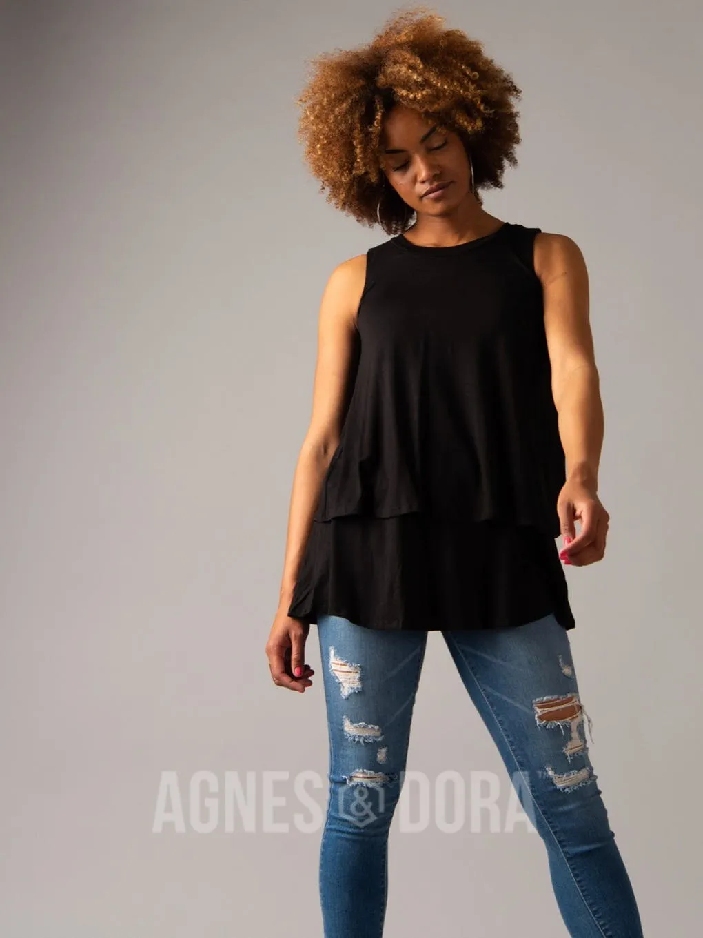 Agnes & Dora™ XS Black Tiered Tunic