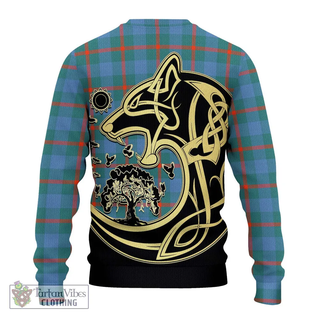 Agnew Ancient Tartan Ugly Sweater with Family Crest Celtic Wolf Style