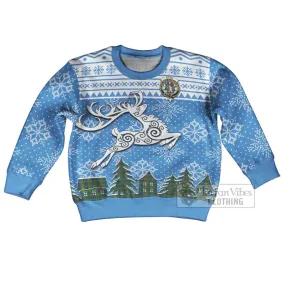 Aiton Clan Christmas Kid Ugly Sweater with Tartan and Celtic Reindeer Style