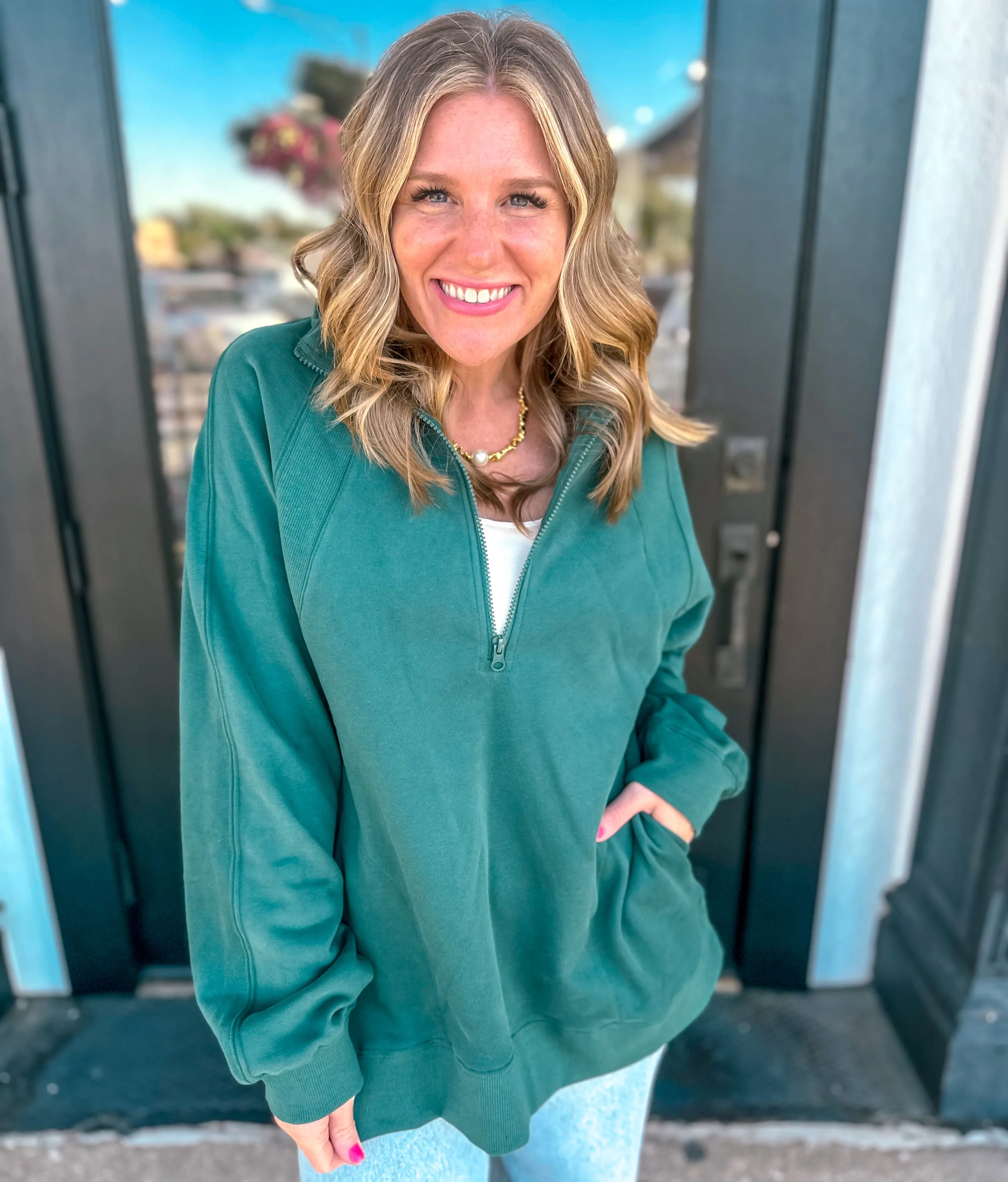 All The Better 3 Quarter Zip Sweater - Forest Green