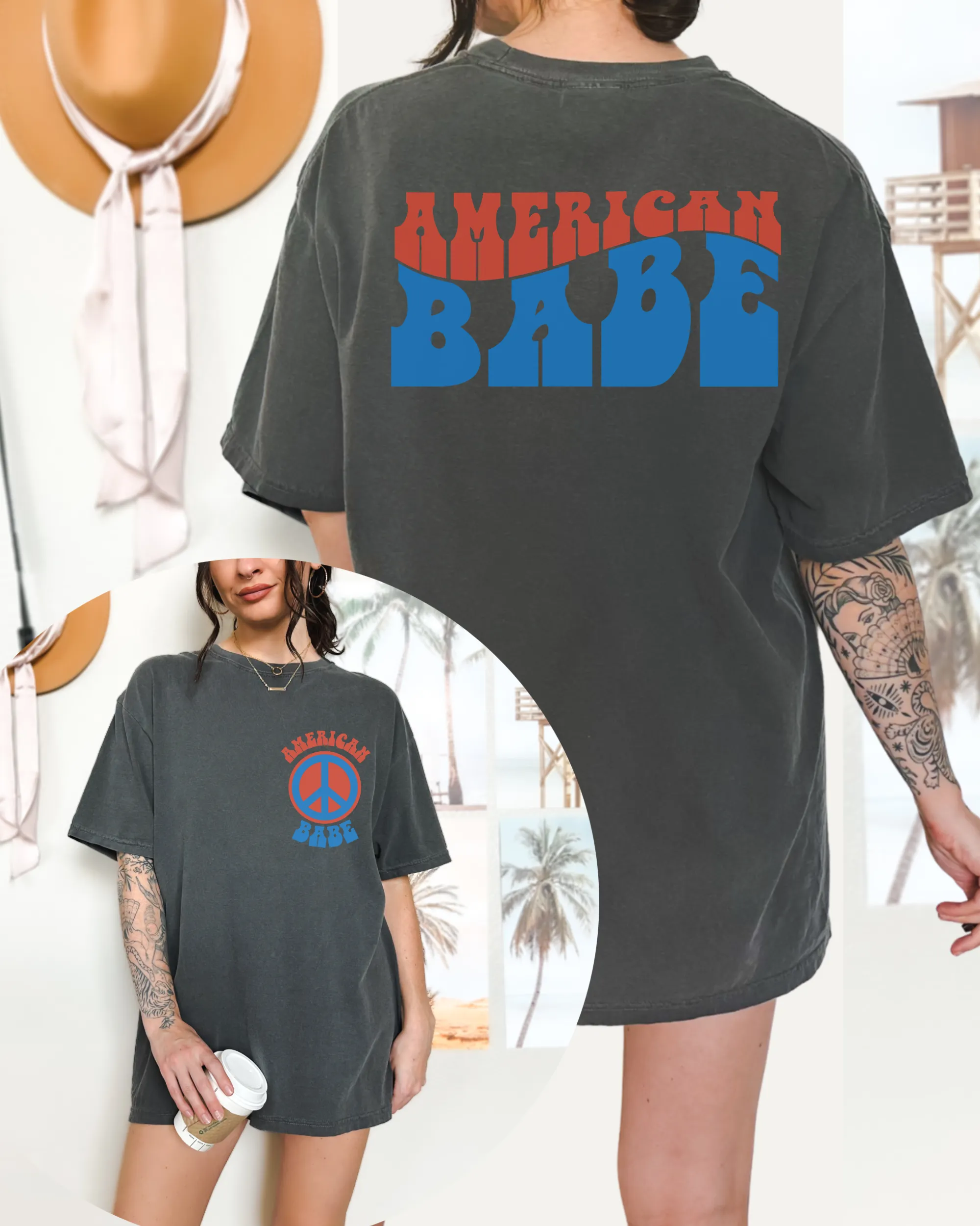 American Babe Comfort Colors® Shirt, Trendy 4th of July T-Shirt, Garment Dyed T-Shirt, Retro T-Shirt