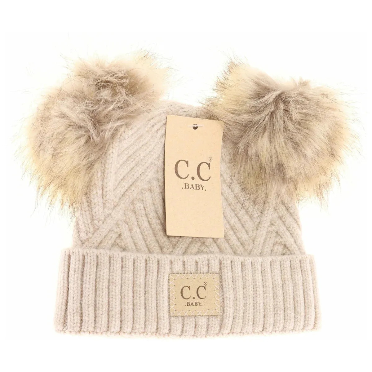 Baby Large Patch Heathered Double Pom Beanie