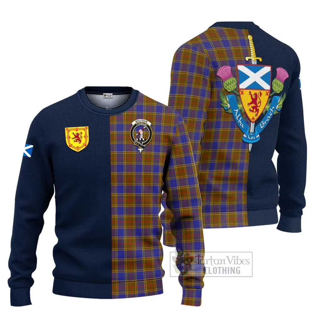 Balfour Tartan Ugly Sweater with Scottish Lion Royal Arm Half Style