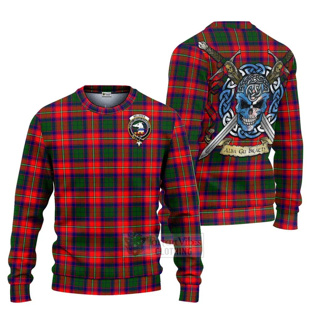 Belshes (Belsches) Tartan Ugly Sweater with Family Crest Celtic Skull Style