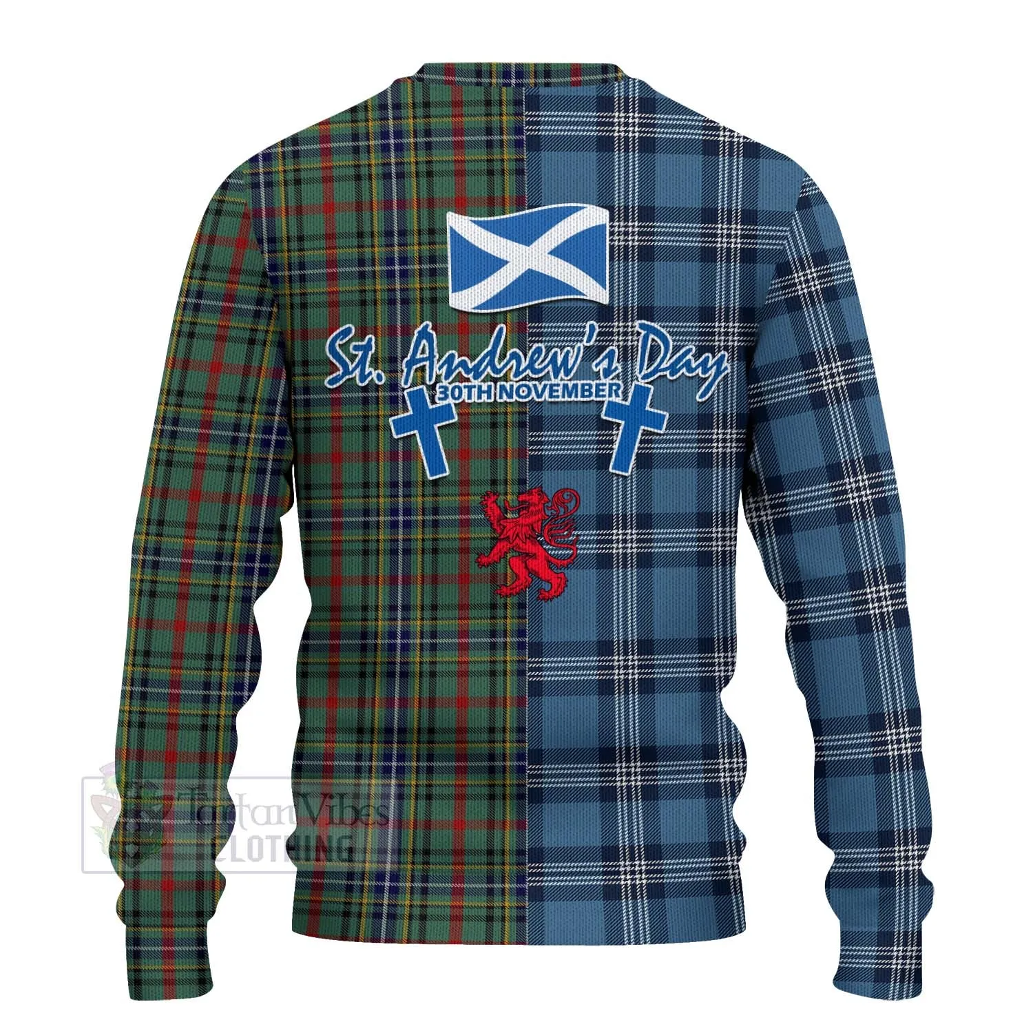 Bisset Tartan Knitted Sweater Happy St. Andrew's Day Half Tartan Style