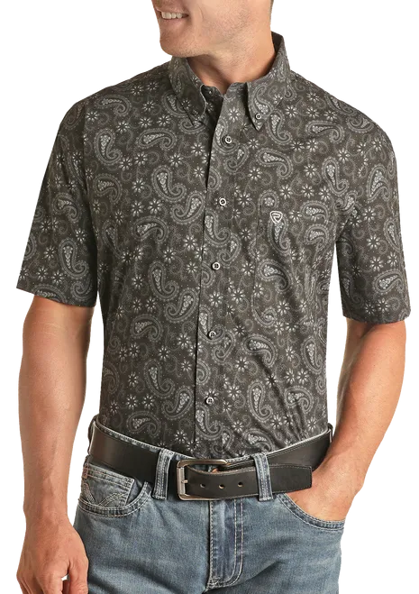 Black And Gray Paisley Button Up