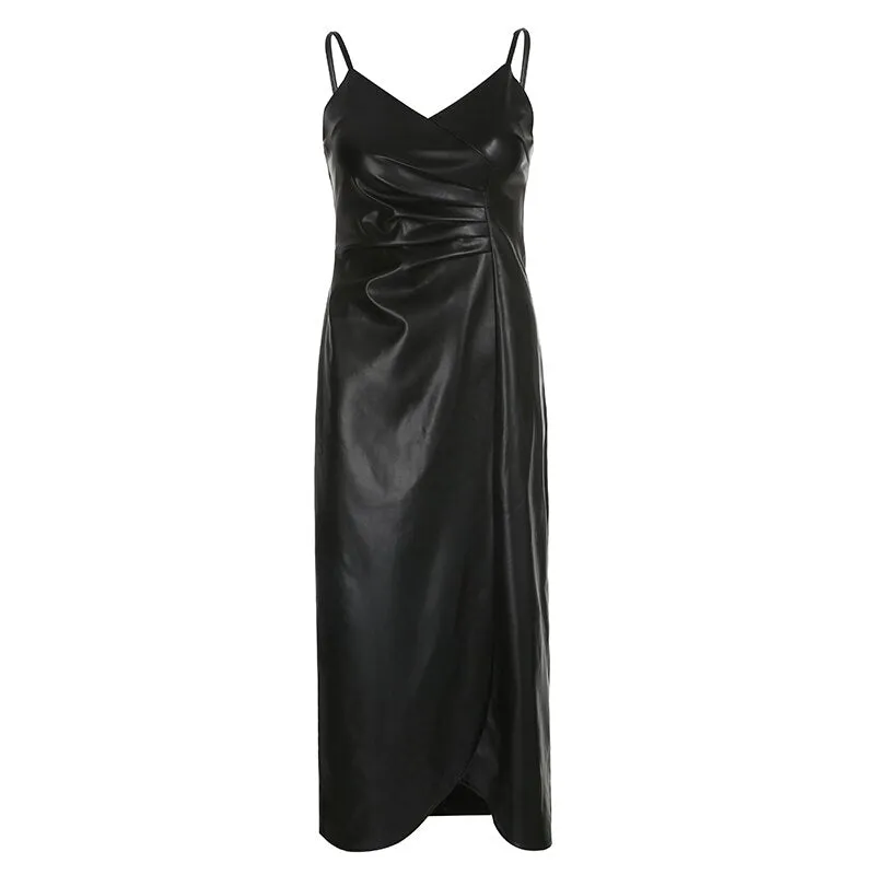 Black Asymmetrical V-Neck Long Party Dress