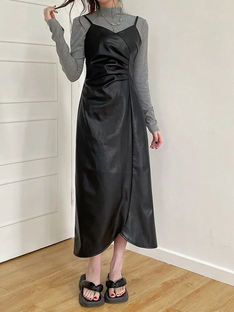 Black Asymmetrical V-Neck Long Party Dress