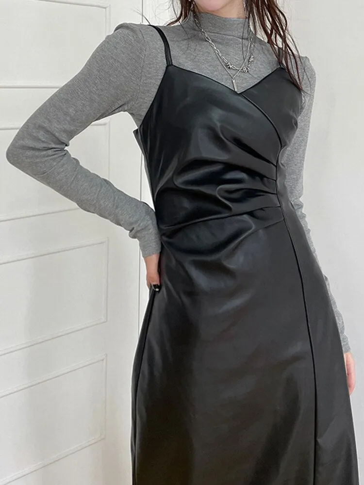 Black Asymmetrical V-Neck Long Party Dress