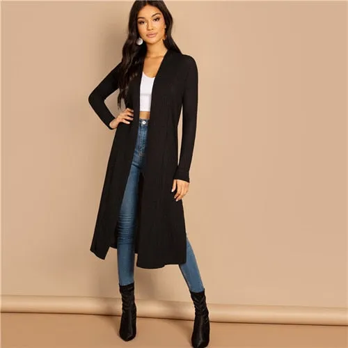 Black Plain Long Sleeve Cardigan