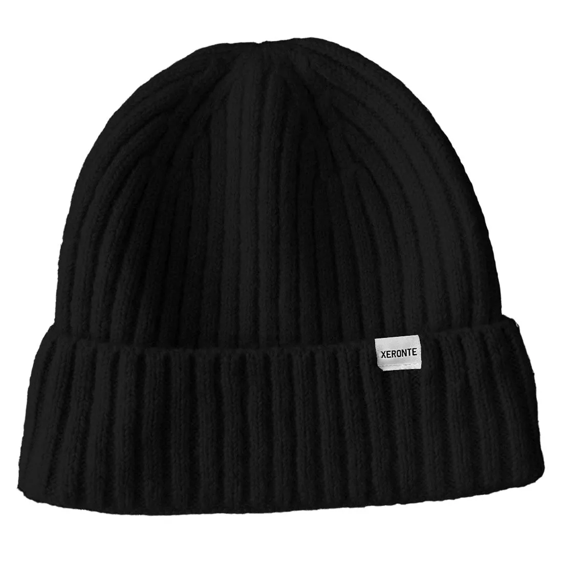 Black Ribbed Knit Mens Cuffed Beanie Hat