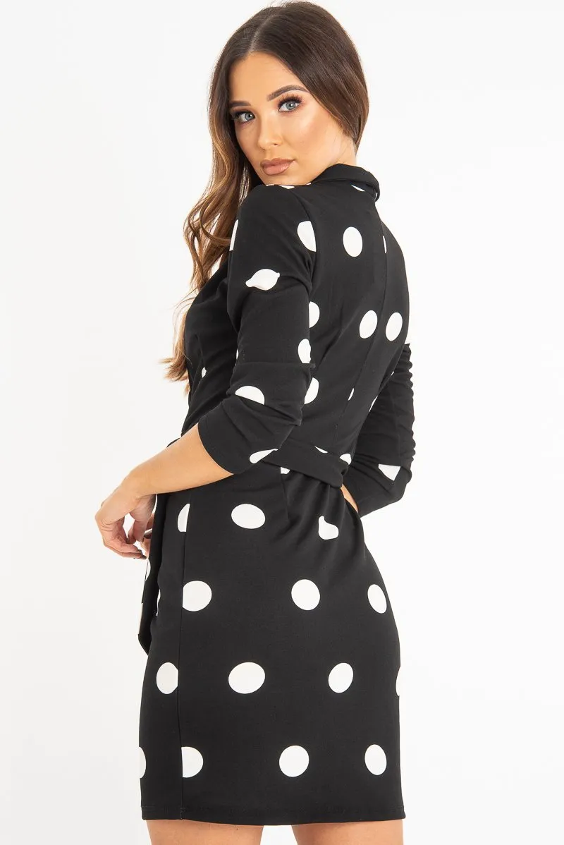 Black White Polka Dot Wrap Front Midi Dress - Daisy