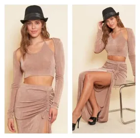 Bohemian Two Piece Taupe Maxi Dress Set