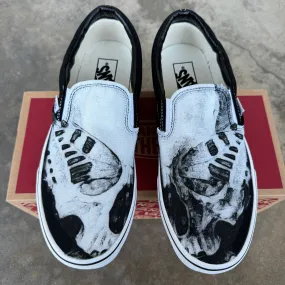 Butterfly and Skull Custom Vans Slip On Shoes - Black and White