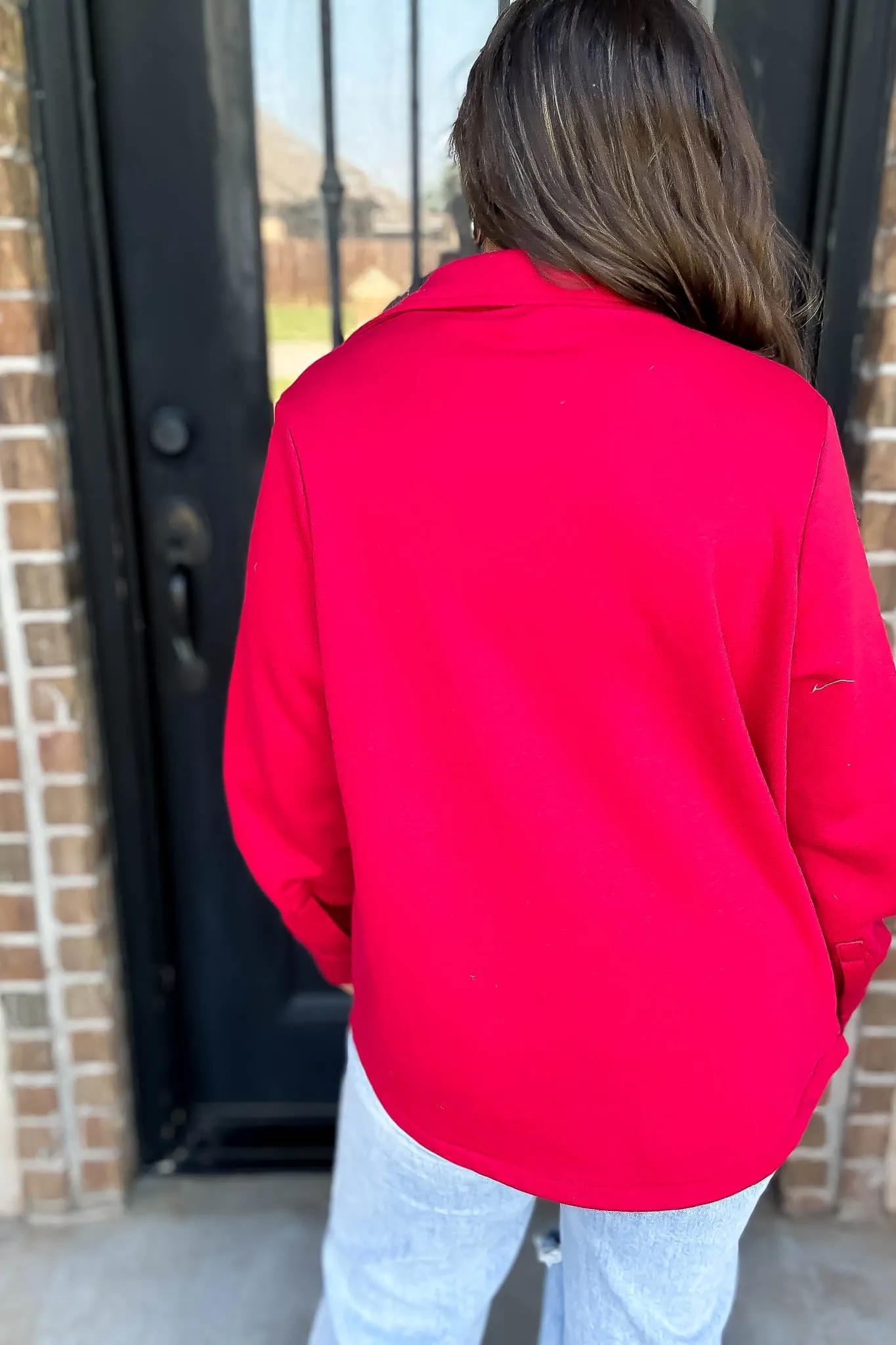 Button Up Red Fleece Shirt Jacket