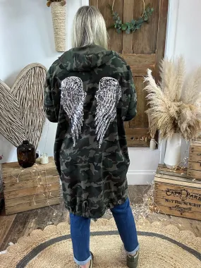 Camo Print Sequin Angel Wing Jacket