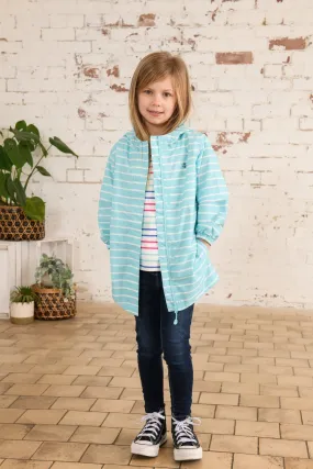 Cara Kids Rain Parka - Soft Turquoise Stripe