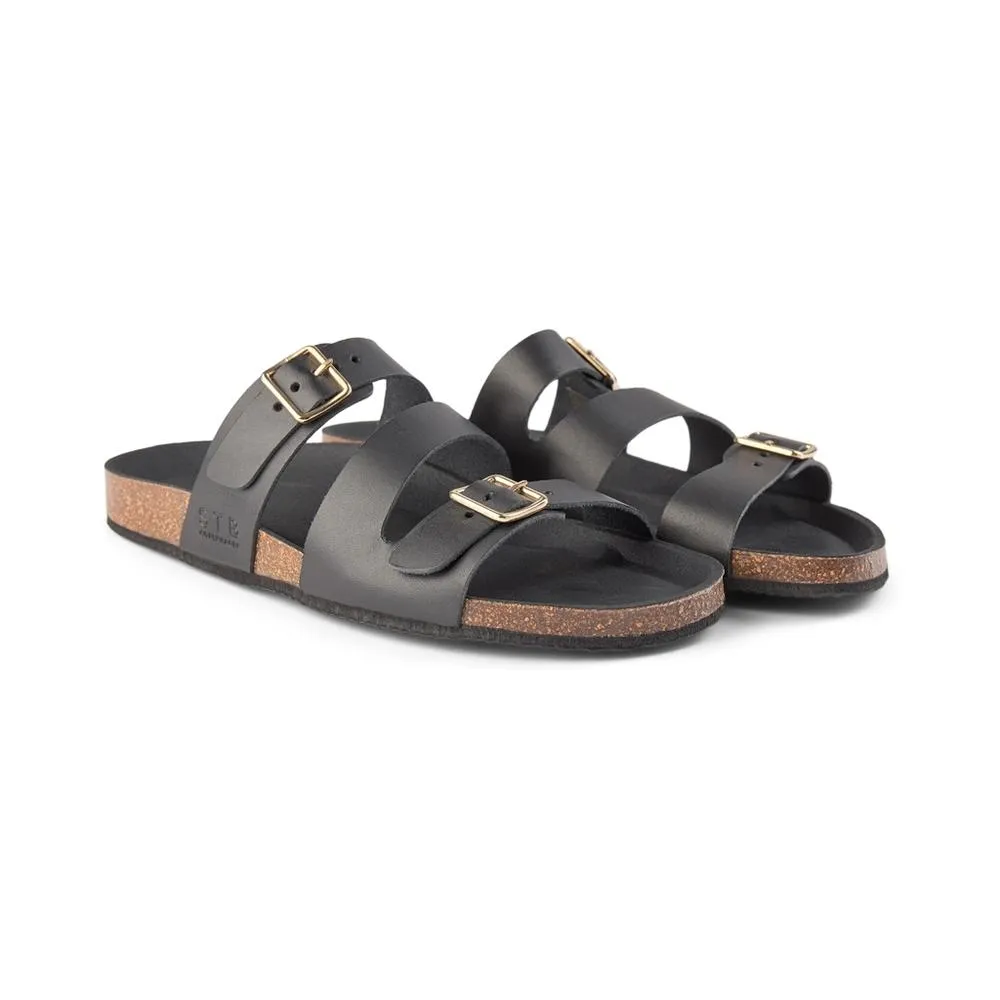 Cara Leather Slip-in Sandal - BLACK