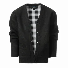 Cardigan Sweater with Soft Brushed Flannel Lining and Pockets -Black