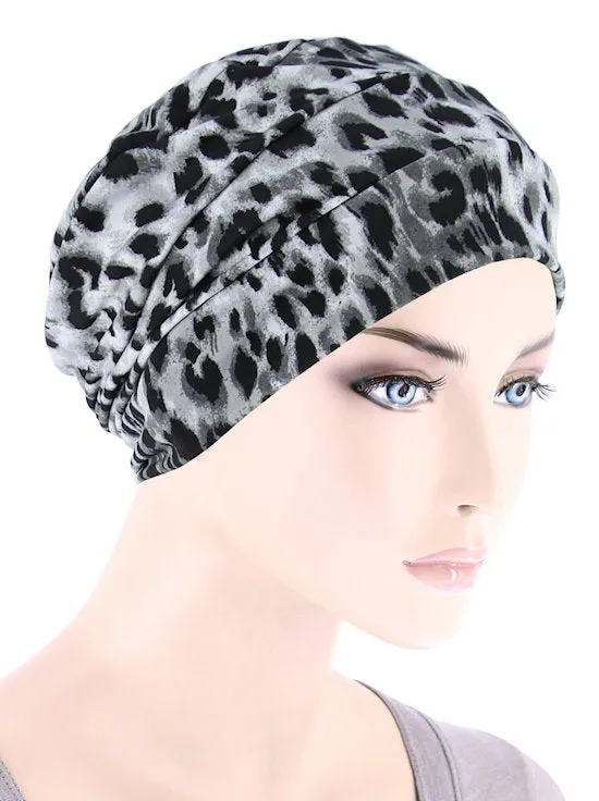 CKC-145#Chemo Cloche Cap in Black Gray Leopard