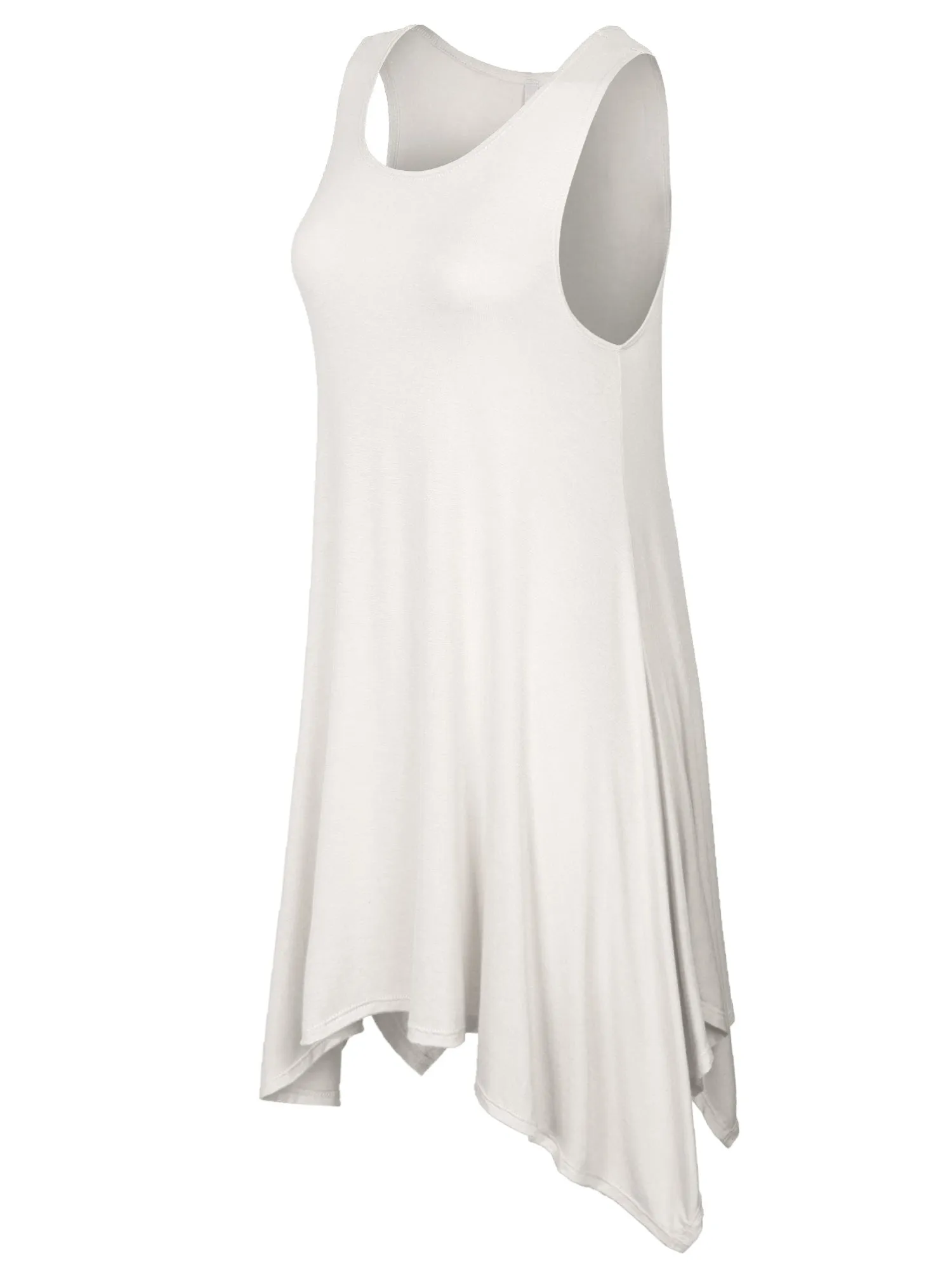 [Clearance] Womens Solid Sleeveless Shark Bite Loose Fit Trapeze Tunic Long Tank Top