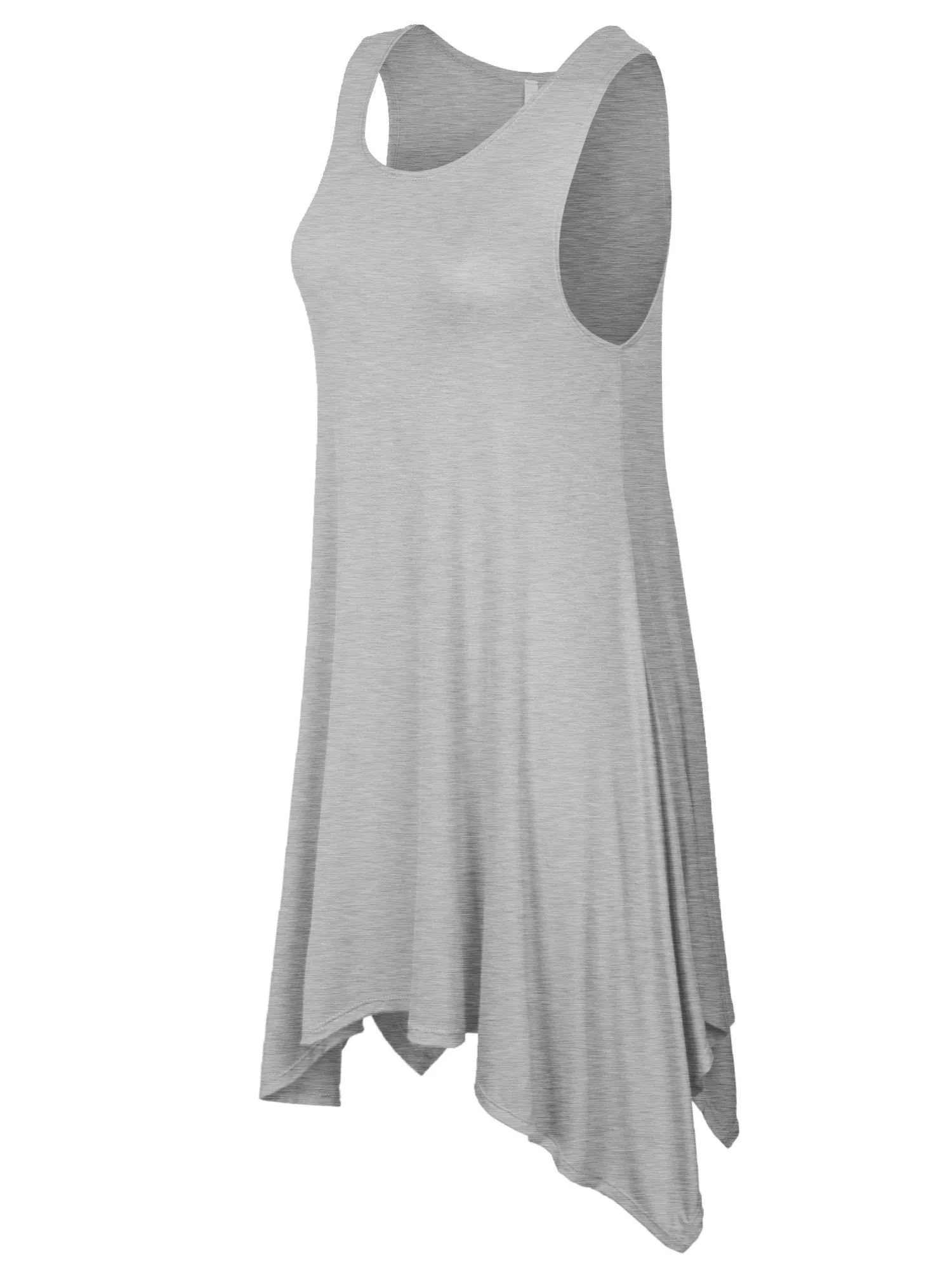 [Clearance] Womens Solid Sleeveless Shark Bite Loose Fit Trapeze Tunic Long Tank Top