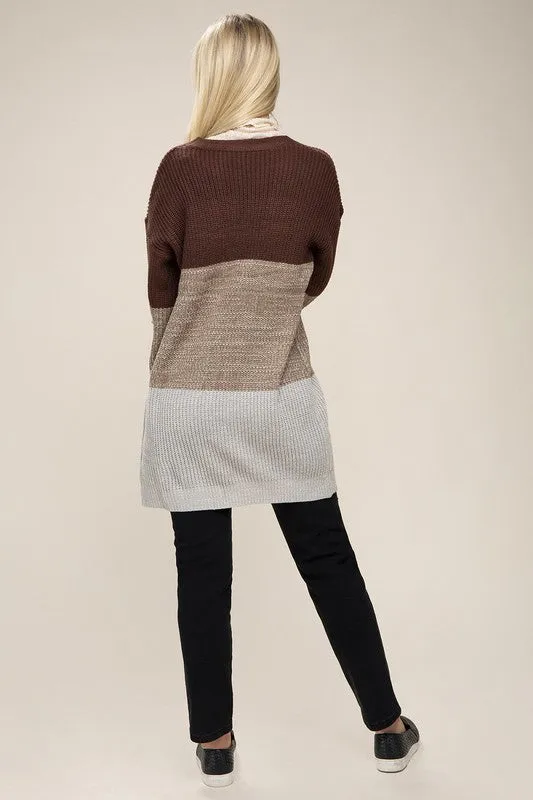 Color Block Open Front Cardigan