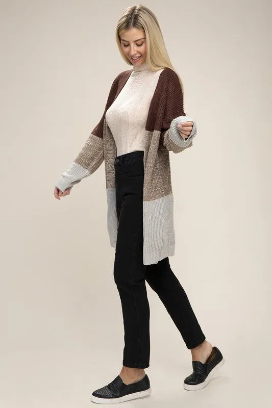 Color Block Open Front Cardigan