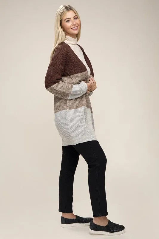 Color Block Open Front Cardigan