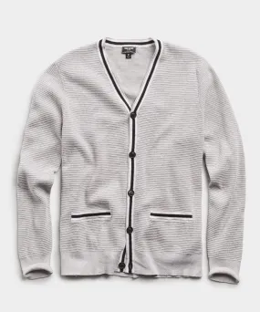 Cotton Cashmere Waffle Stitch Tipped Cardigan in Grey