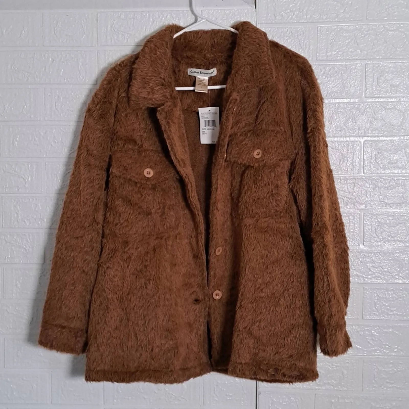 Cotton Emporium Fuzzy Front Pockets Shirt Jacket Shacket