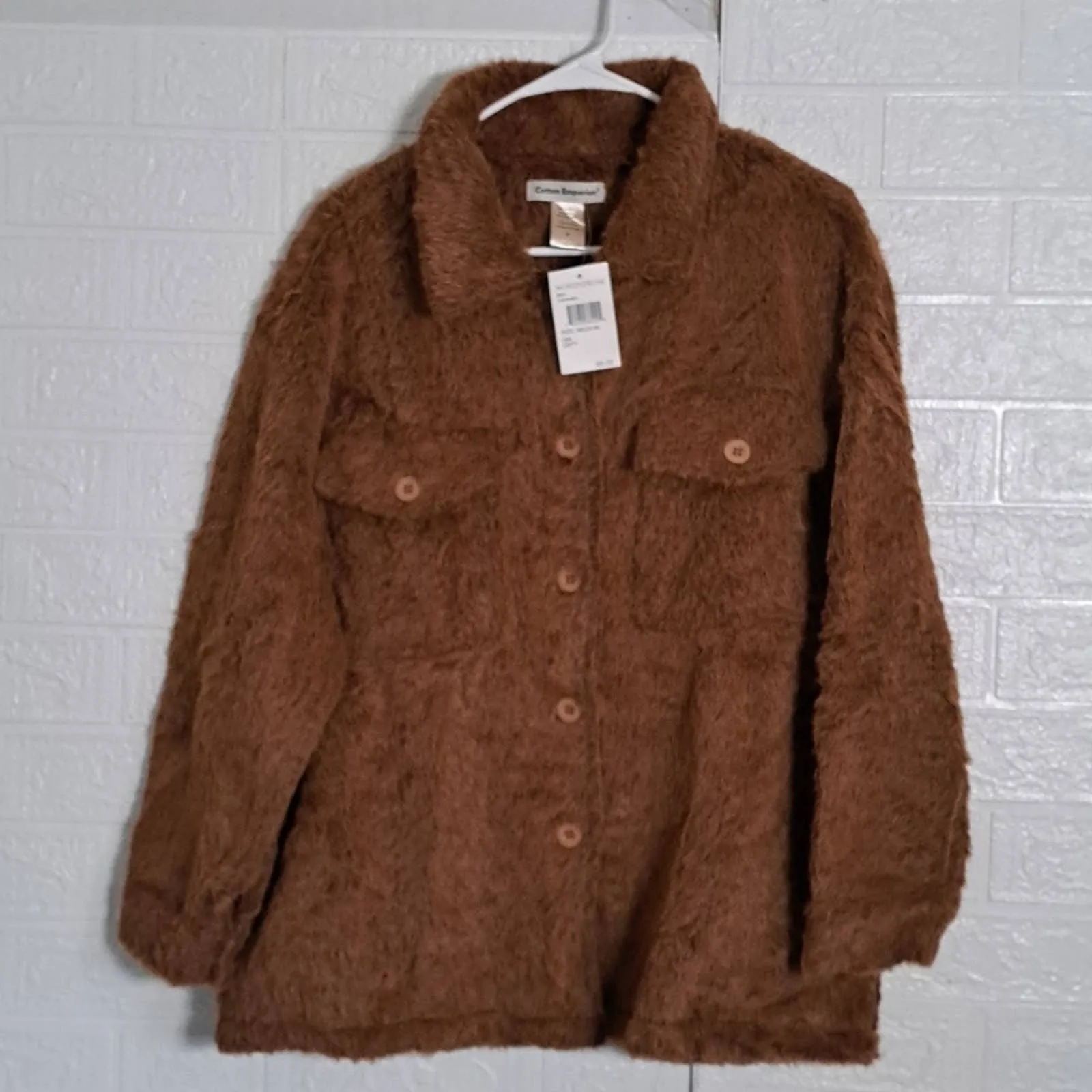 Cotton Emporium Fuzzy Front Pockets Shirt Jacket Shacket