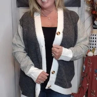 Cover Me Up Color Block Sweater Cardigan with Button Closure