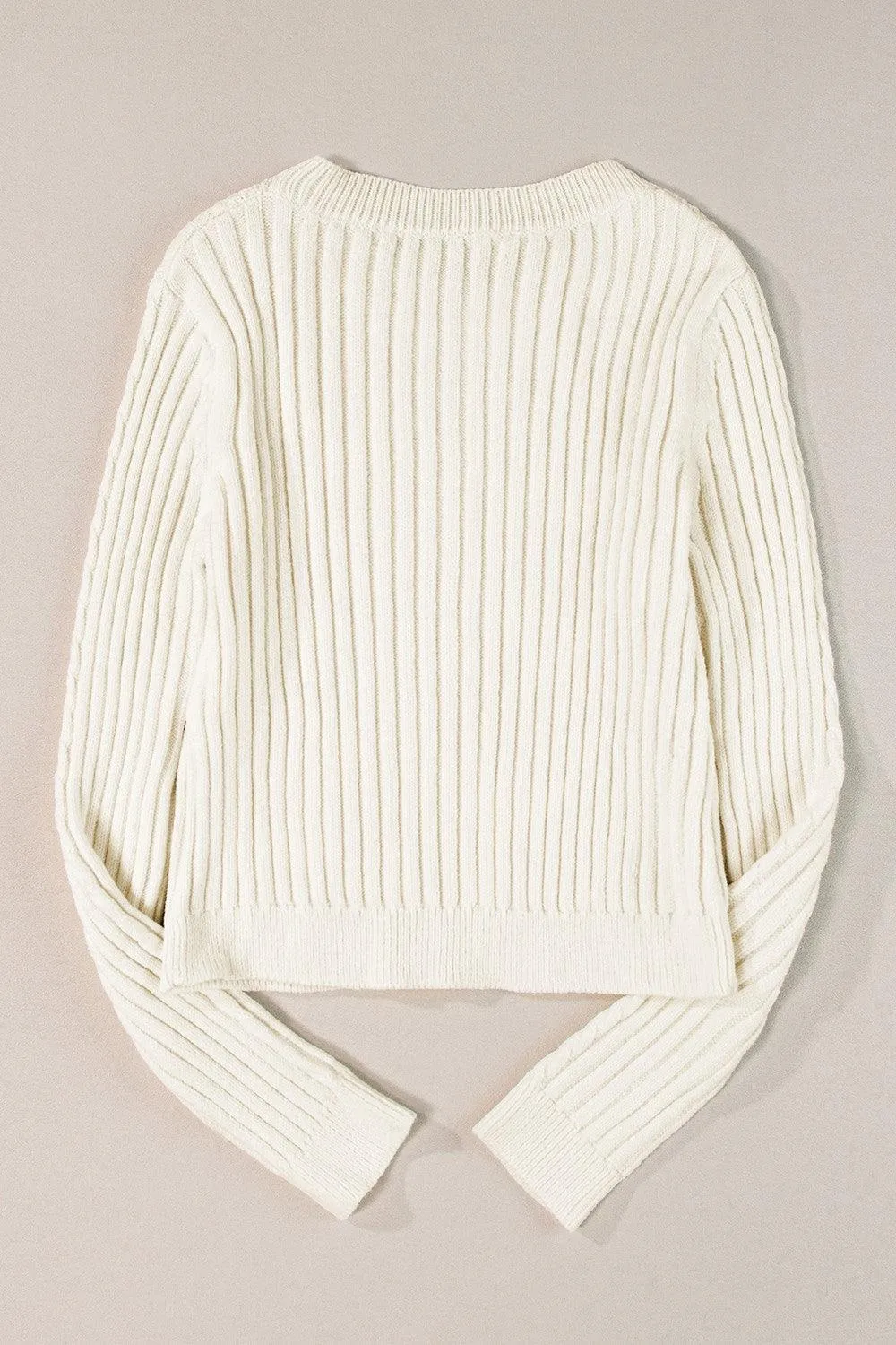 Crop Sweater Cable-Knit Round Neck Long Sleeve