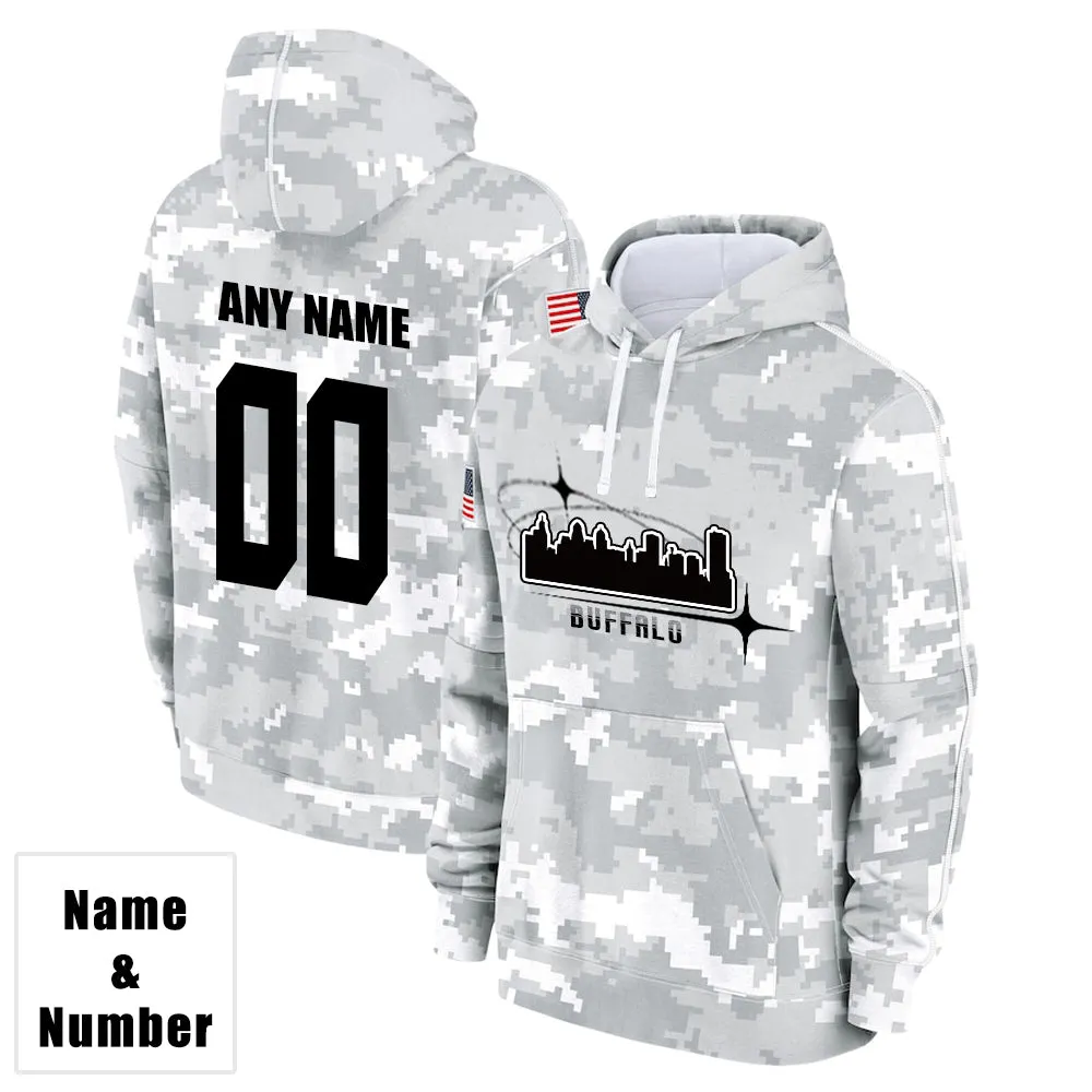 Custom Name & Number Hoodie Buffalo Bills 2024 Salute to Celebrities Club Fleece Pullover Hoodie City Silhouette Hoodie Unisex