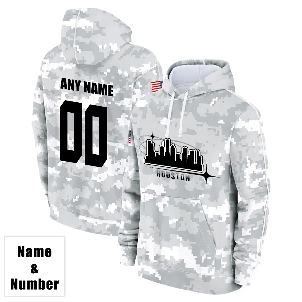 Custom Name & Number Hoodie Houston Texans 2024 Salute to Celebrities Club Fleece Pullover Hoodie City Silhouette Hoodie Unisex