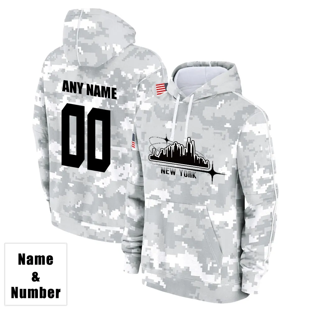 Custom Name & Number Hoodie New York Giants 2024 Salute to Celebrities Club Fleece Pullover Hoodie City Silhouette Hoodie Unisex