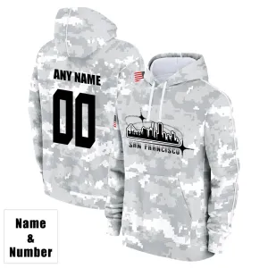 Custom Name & Number Hoodie San Francisco 49ers 2024 Salute to Celebrities Club Fleece Pullover Hoodie City Silhouette Hoodie Unisex