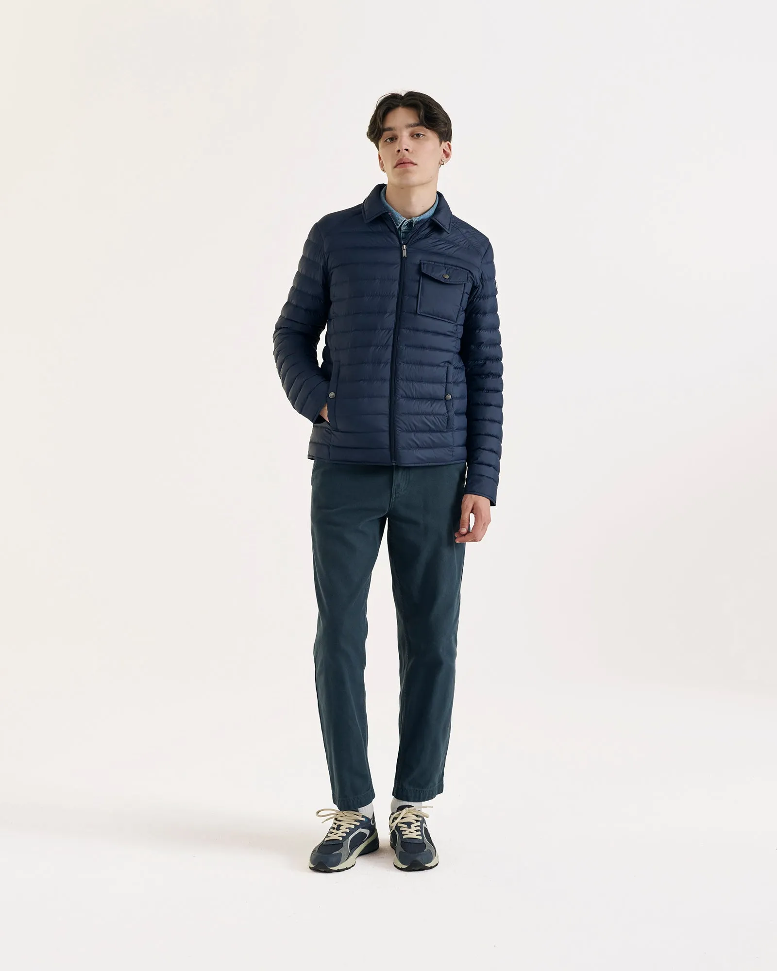 Dane lightweight shacket-style down jacket Navy