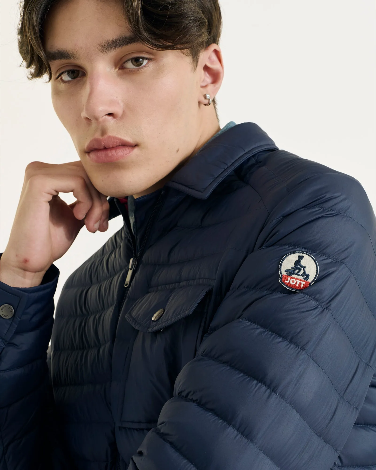 Dane lightweight shacket-style down jacket Navy