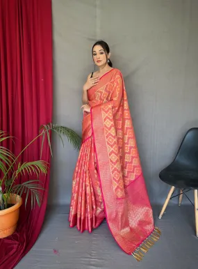 Dark Peach Saree in Organza for women