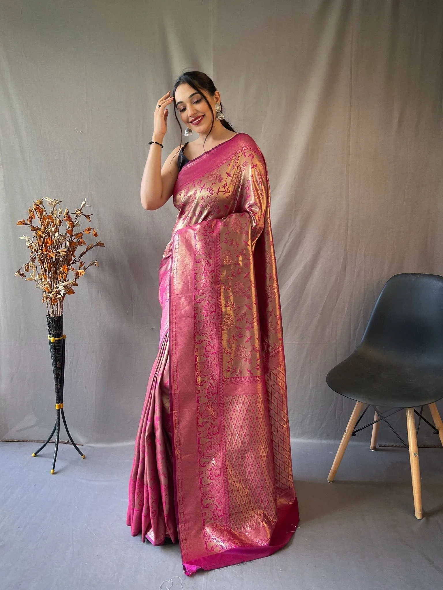 Dark Pink Saree in Kanjeevaram Silk