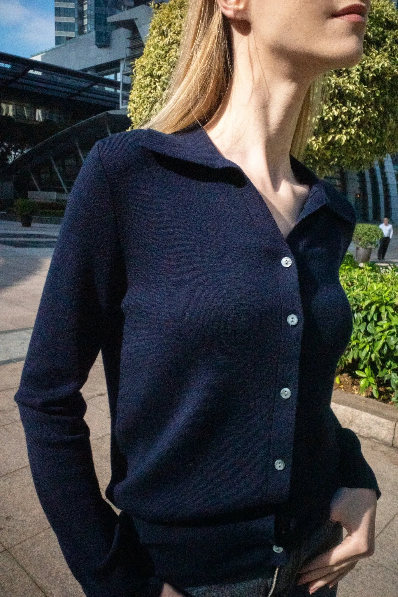 DELUXE silk-cashmere blended polo sweater (Navy)